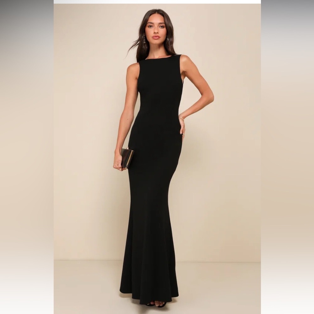 Lulus Love In Your Eyes Black Knotted Mermaid Maxi Dress NEVER worn, size Large